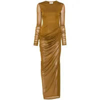 saint laurent robe longue à design drapé - marron