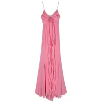 blumarine robe longue à appliques fleurs - rose