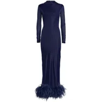 16arlington robe longue luna à détails de plumes - bleu