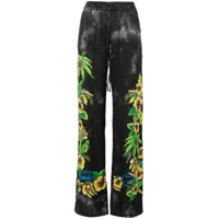 ermanno firenze pantalon droit à fleurs - noir