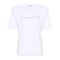 alexandre vauthier t-shirt à logo strassé et épaulettes - blanc