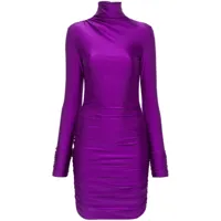 the andamane robe mi-longue froncée à col montant - violet