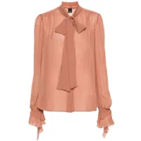 pinko blouse transparent à col lavallière - marron
