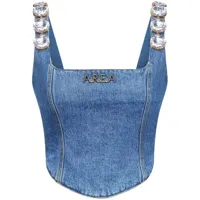 area corset en jean à ornements en cristal - bleu