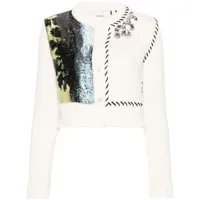 erdem abstract-panel cropped cardigan - blanc