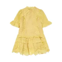 marlo robe brodée à volants superposés - jaune