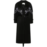 chloé motif-embroidered maxi trench coat - noir