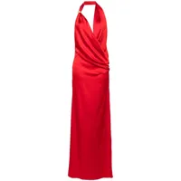 blumarine robe longue en satin à dos-nu - rouge