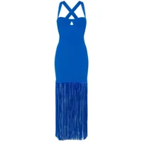 galvan london robe longue mia à détails de franges - bleu
