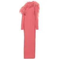 taller marmo robe longue garbo à détail de plumes - rose