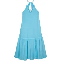 120% lino robe en lin à design sans manches - bleu