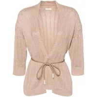 peserico sequin-embellished knitted cardigan - marron