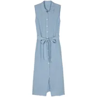 120% lino robe-chemise ceinturée en lin - bleu