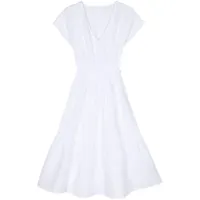 120% lino robe mi-long à coupe évasée - blanc
