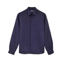 vilebrequin chemise en lin à logo brodé - bleu