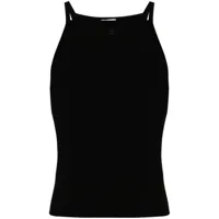 courrèges logo-embroidered ribbed-knit top - noir