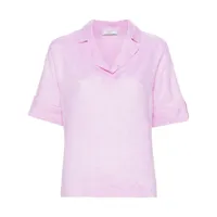 peserico t-shirt en lin à col cranté - rose