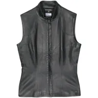 chanel pre-owned 2002 zip-up leather gilet - noir