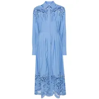 valentino garavani robe mi-longue plissée à broderie - bleu