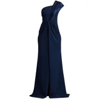 tadashi shoji robe longue drapée - bleu