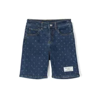 balmain kids short en jean à logo imprimé - bleu