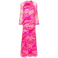 nissa robe longue en soie à imprimé abstrait - rose