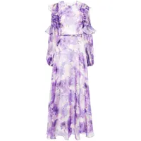nissa robe longue volantée à fleurs - violet
