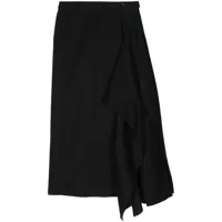 yohji yamamoto jupe mi-longue drapée en coton - noir