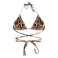 vetements haut de bikini à imprimé léopard - marron
