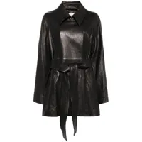 khaite manteau en cuir à taille ceinturée - noir