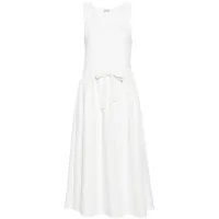 moncler robe mi-longue à taille à lien de resserrage - blanc