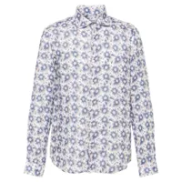 manuel ritz chemise en lin à fleurs - bleu