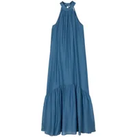 semicouture robe longue à col montant - bleu
