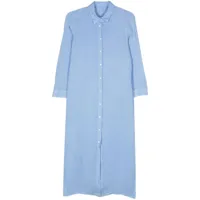 120% lino robe-chemise en lin à coupe mi-longue - bleu