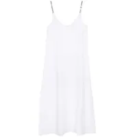 120% lino robe mi-longue à ornements strassés - blanc