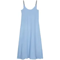 120% lino robe mi-longue à ornements strassés - bleu