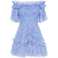 needle & thread robe courte lana à épaules dénudées - bleu