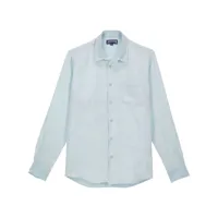 vilebrequin chemise en lin à logo brodé - bleu