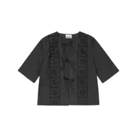 ganni embroidered short-sleeve shirt - noir