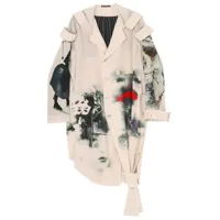 yohji yamamoto veste longue à imprimé artistique - tons neutres