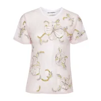 des phemmes hibiscus-embroidered semi-sheer t-shirt - rose