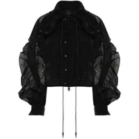 mugler semi-sheer hooded bomber jacket - noir