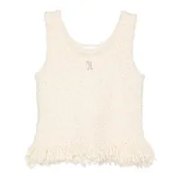 rabanne logo-plaque fringed knitted top - tons neutres