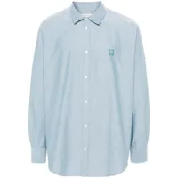 maison kitsuné chemise en coton à logo brodé - bleu