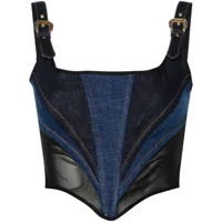 versace jeans couture panelled denim corset top - bleu