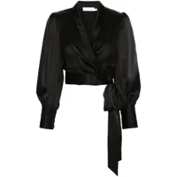 zimmermann blouse en soie à design portefeuille - noir