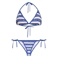 balmain bikini rayé à logo imprimé - bleu