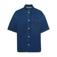 prada chemise en jean à logo triangle - bleu