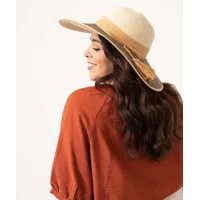 chapeau femme forme capeline avec pompons en raphia