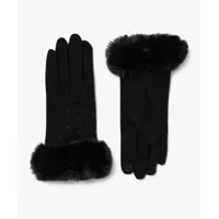 gants en laine avec strass et fourrure imitation au poignet femme